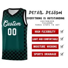 Midnight Green Black Plaid Pattern Basketball Jersey Uniform 2