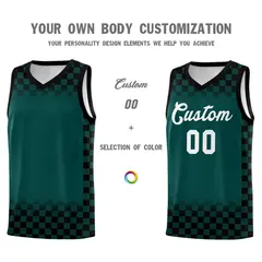 Midnight Green Black Plaid Pattern Basketball Jersey Uniform 3