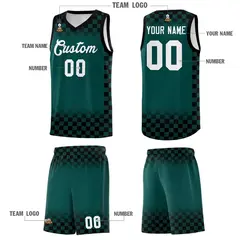 Midnight Green Black Plaid Pattern Basketball Jersey Uniform 5