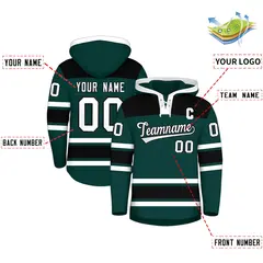 Midnight Green Black Raglan Lace-Up Neck Hockey Hoodie Jersey 2