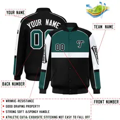 Midnight Green Black Raglan Sleeve Varsity Letterman Jacket 2