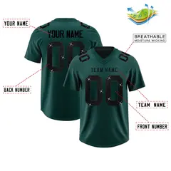 Midnight Green Black Sequin Lettering Football Jersey 2