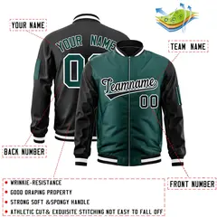 Midnight Green Black Two-Tone Varsity Full-Zip Letterman Bomber Jacket 2