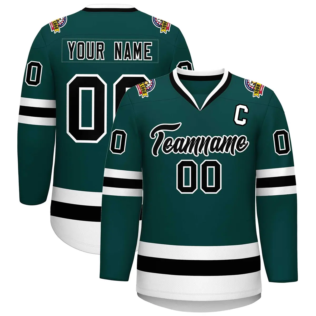 Midnight Green Black-White Classic Style Hockey Jersey