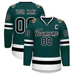 Midnight Green Black-White Classic Style Hockey Jersey 1