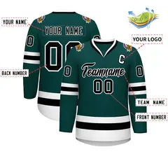 Midnight Green Black-White Classic Style Hockey Jersey 2