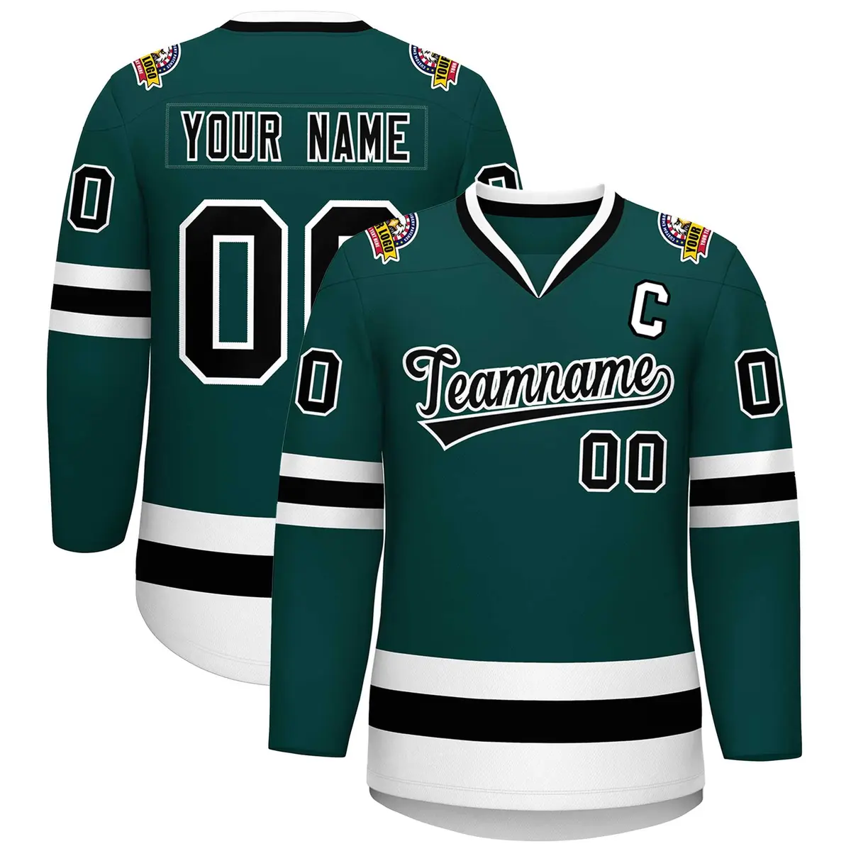 Midnight Green Black-White Classic Style Hockey Jersey