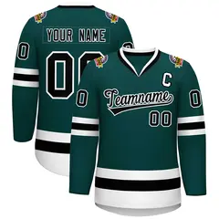Midnight Green Black-White Classic Style Hockey Jersey 1
