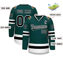 Midnight Green Black-White Classic Style Hockey Jersey 2