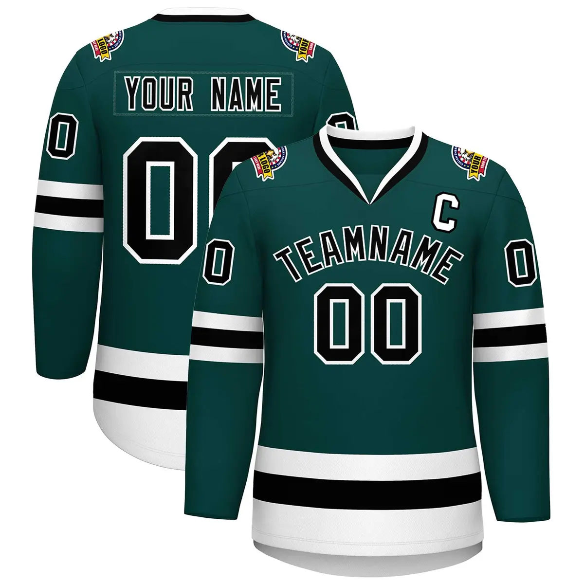 Midnight Green Black-White Classic Style Hockey Jersey