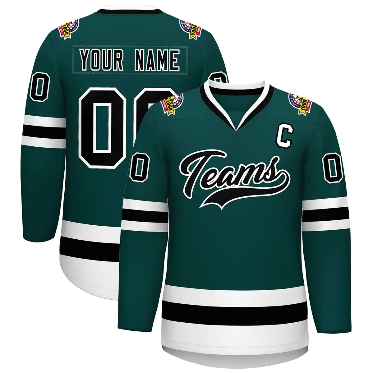 Midnight Green Black-White Classic Style Hockey Jersey