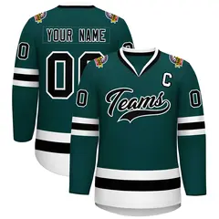 Midnight Green Black-White Classic Style Hockey Jersey 1