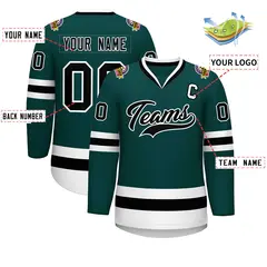 Midnight Green Black-White Classic Style Hockey Jersey 2