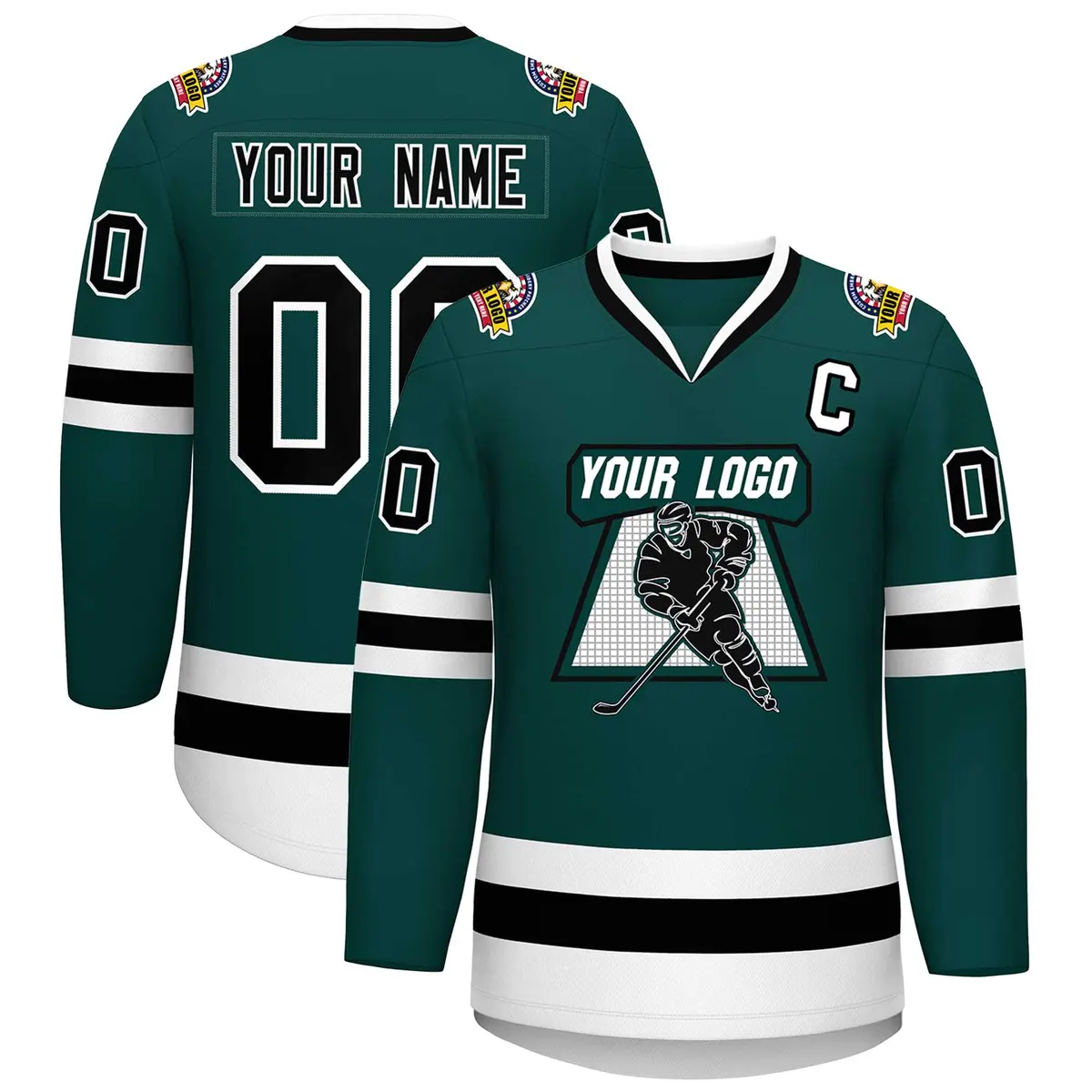 Midnight Green Black-White Classic Style Hockey Jersey