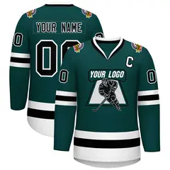 Midnight Green Black-White Classic Style Hockey Jersey 1