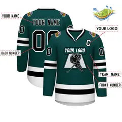 Midnight Green Black-White Classic Style Hockey Jersey 2