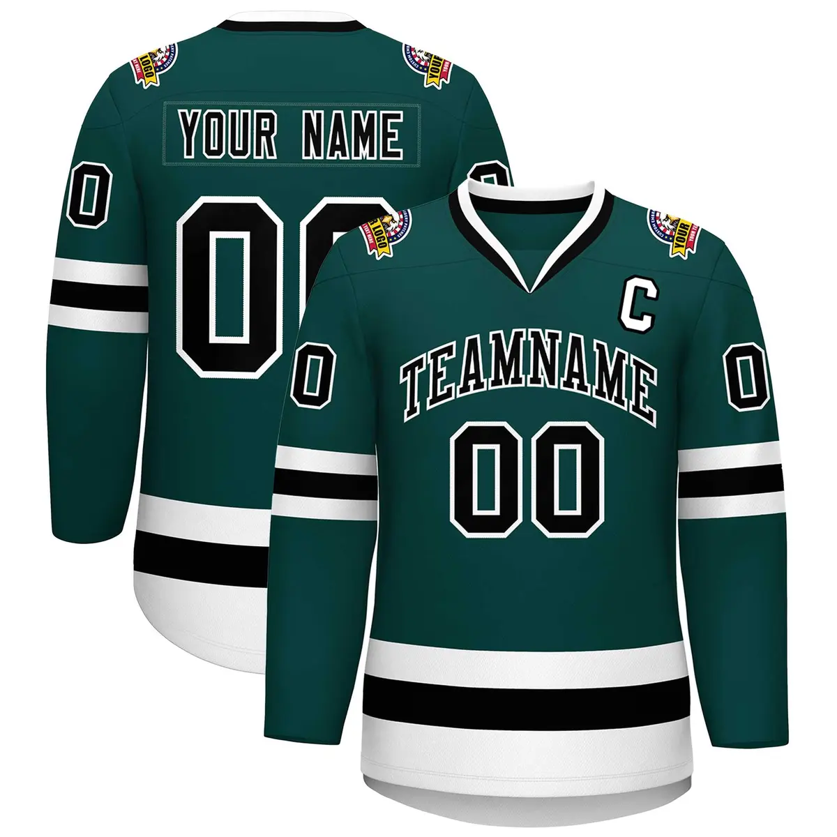 Midnight Green Black-White Classic Style Hockey Jersey