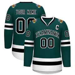 Midnight Green Black-White Classic Style Hockey Jersey 1