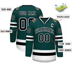 Midnight Green Black-White Classic Style Hockey Jersey 2