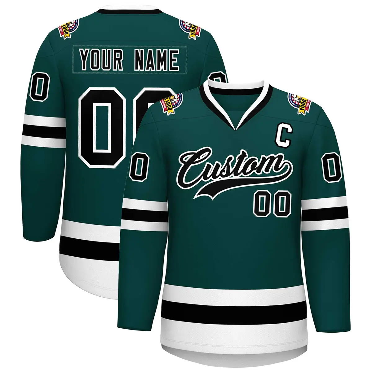 Midnight Green Black-White Classic Style Hockey Jersey