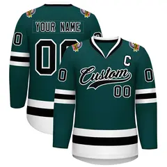Midnight Green Black-White Classic Style Hockey Jersey 1