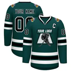 Midnight Green Black-White Classic Style Hockey Jersey 1