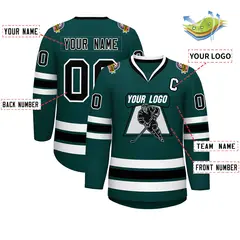 Midnight Green Black-White Classic Style Hockey Jersey 2