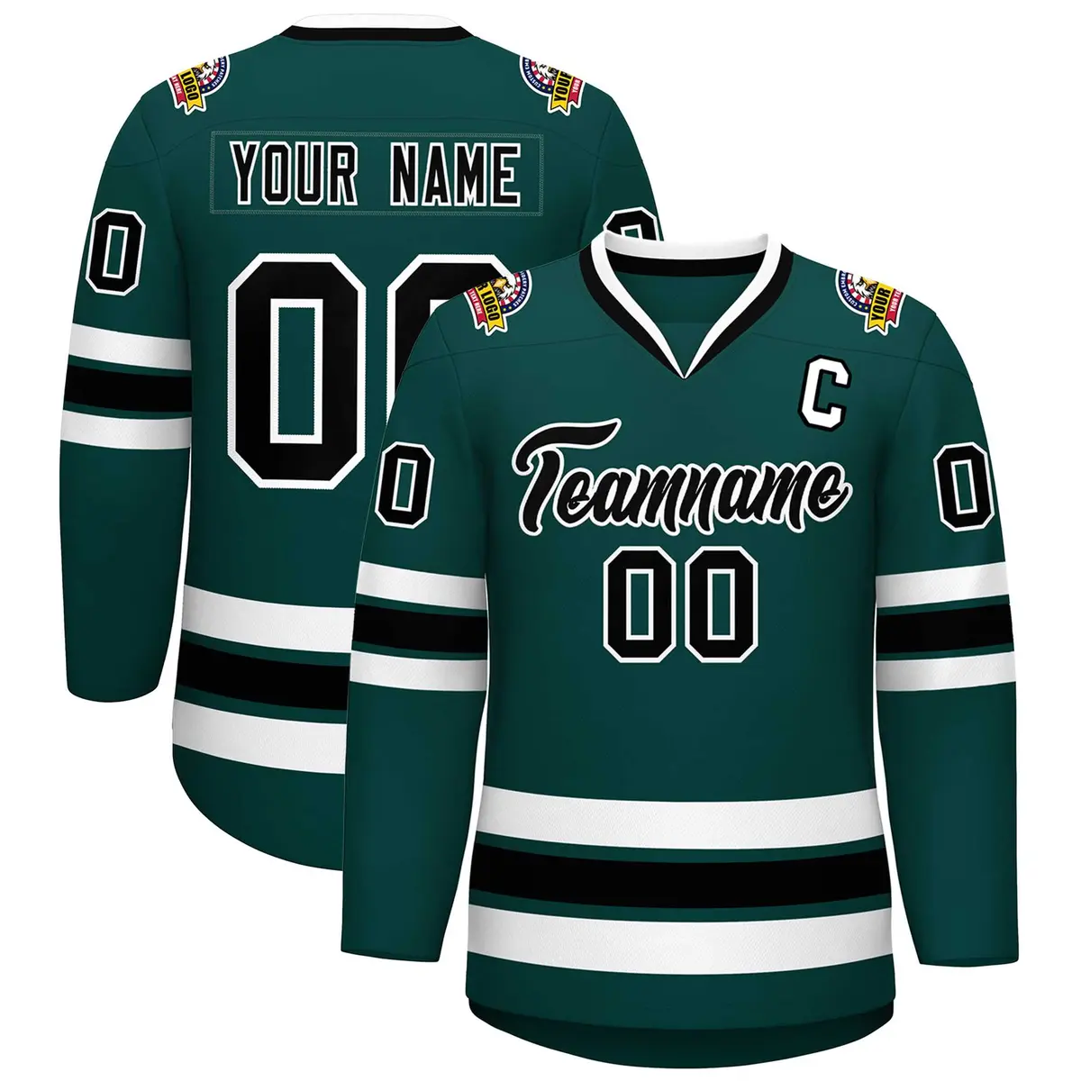 Midnight Green Black-White Classic Style Hockey Jersey