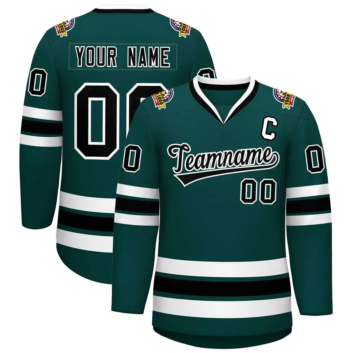Midnight Green Black-White Classic Style Hockey Jersey