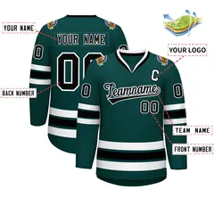 Midnight Green Black-White Classic Style Hockey Jersey 2