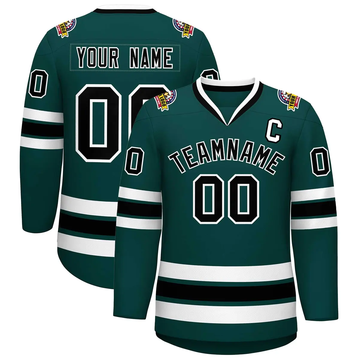 Midnight Green Black-White Classic Style Hockey Jersey