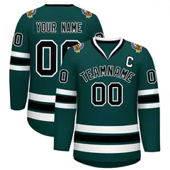 Midnight Green Black-White Classic Style Hockey Jersey 1