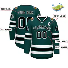 Midnight Green Black-White Classic Style Hockey Jersey 2