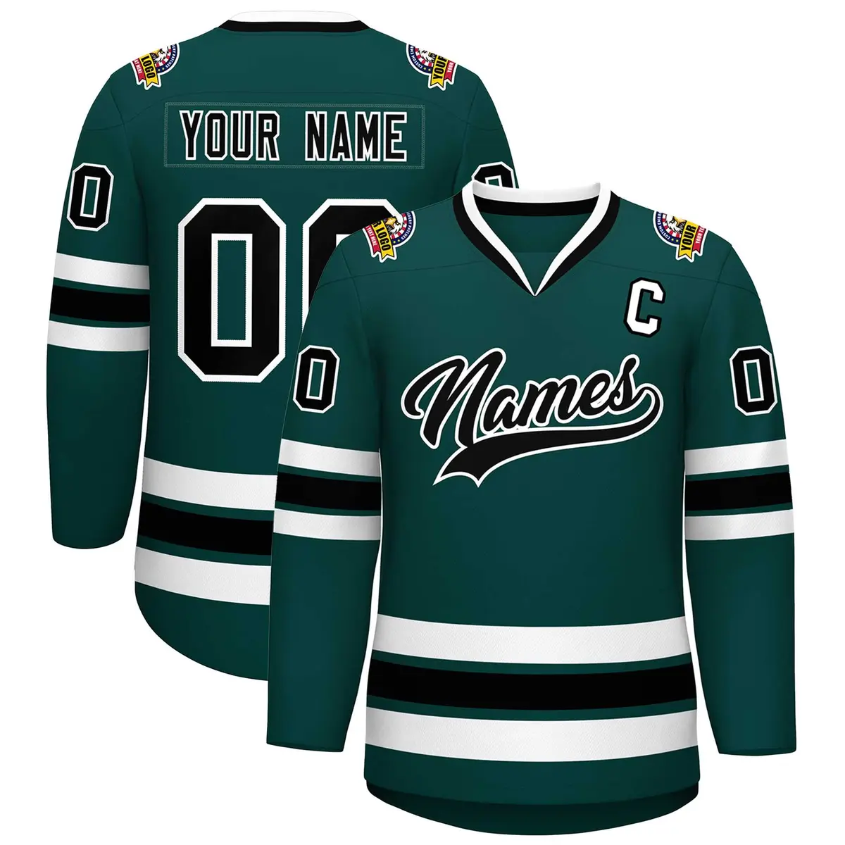 Midnight Green Black-White Classic Style Hockey Jersey