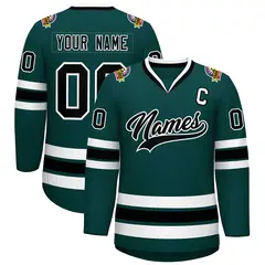 Midnight Green Black-White Classic Style Hockey Jersey 1