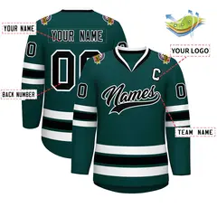 Midnight Green Black-White Classic Style Hockey Jersey 2