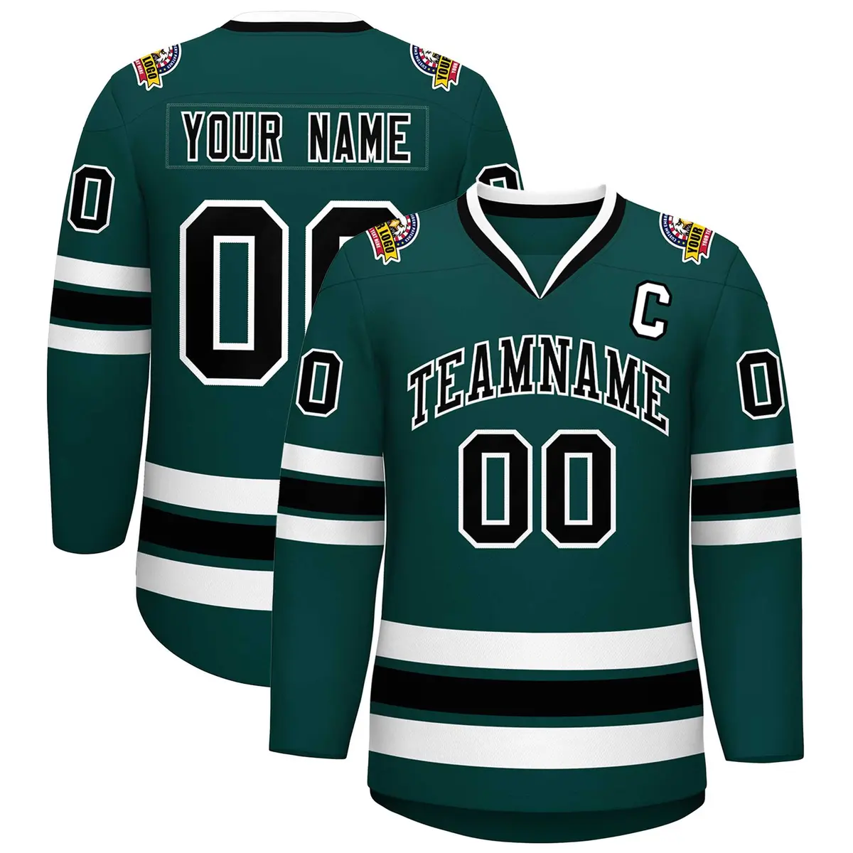 Midnight Green Black-White Classic Style Hockey Jersey