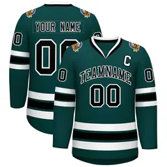 Midnight Green Black-White Classic Style Hockey Jersey 1