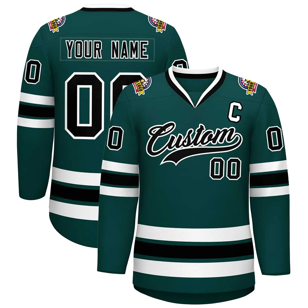 Midnight Green Black-White Classic Style Hockey Jersey