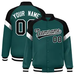 Midnight Green Black-White Color Block Varsity Letterman Jacket
