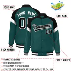 Midnight Green Black-White Color Block Varsity Letterman Jacket 2