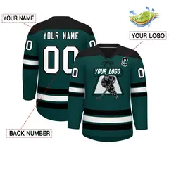 Midnight Green Black White Lace-Up Neck Hockey Jersey 2
