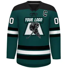 Midnight Green Black White Lace-Up Neck Hockey Jersey 3