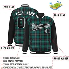 Midnight Green Black-White Plaid Varsity Letterman Jacket 2