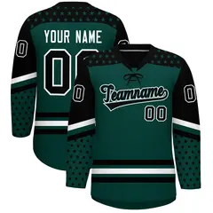 Midnight Green Black White Star Series Lace-Up Neck Hockey Jersey 1