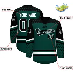 Midnight Green Black White Star Series Lace-Up Neck Hockey Jersey 2