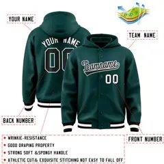 Midnight Green Black-White Varsity Letterman Hoodie Jacket 4