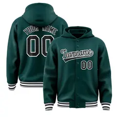 Midnight Green Black-White Varsity Letterman Hoodie Jacket 1