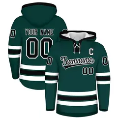Midnight Green Black Wrinkle-Resistant Lace-Up Neck Hockey Hoodie 1