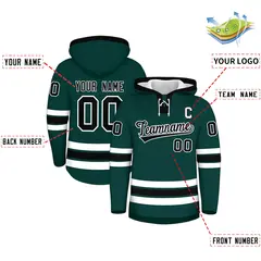 Midnight Green Black Wrinkle-Resistant Lace-Up Neck Hockey Hoodie 2